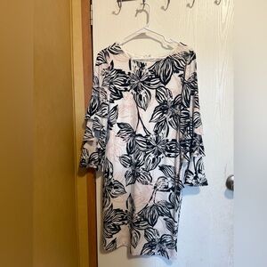 Calvin Klein Black and White Floral Long Sleeve Dress